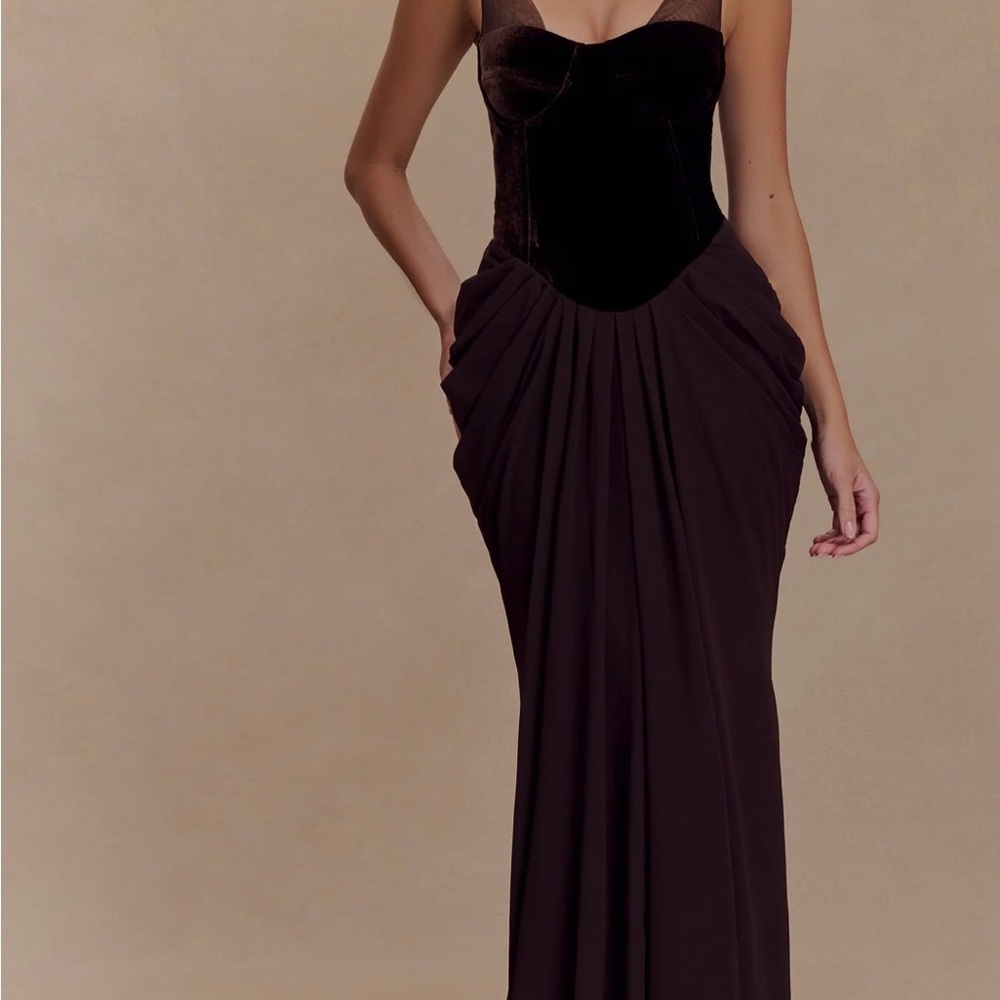 Cacao brown Velvet Evening Gown
